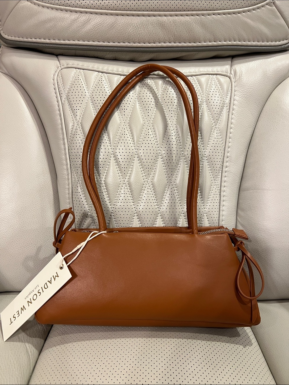 Madison West Cognac Leather Shoulder Bag